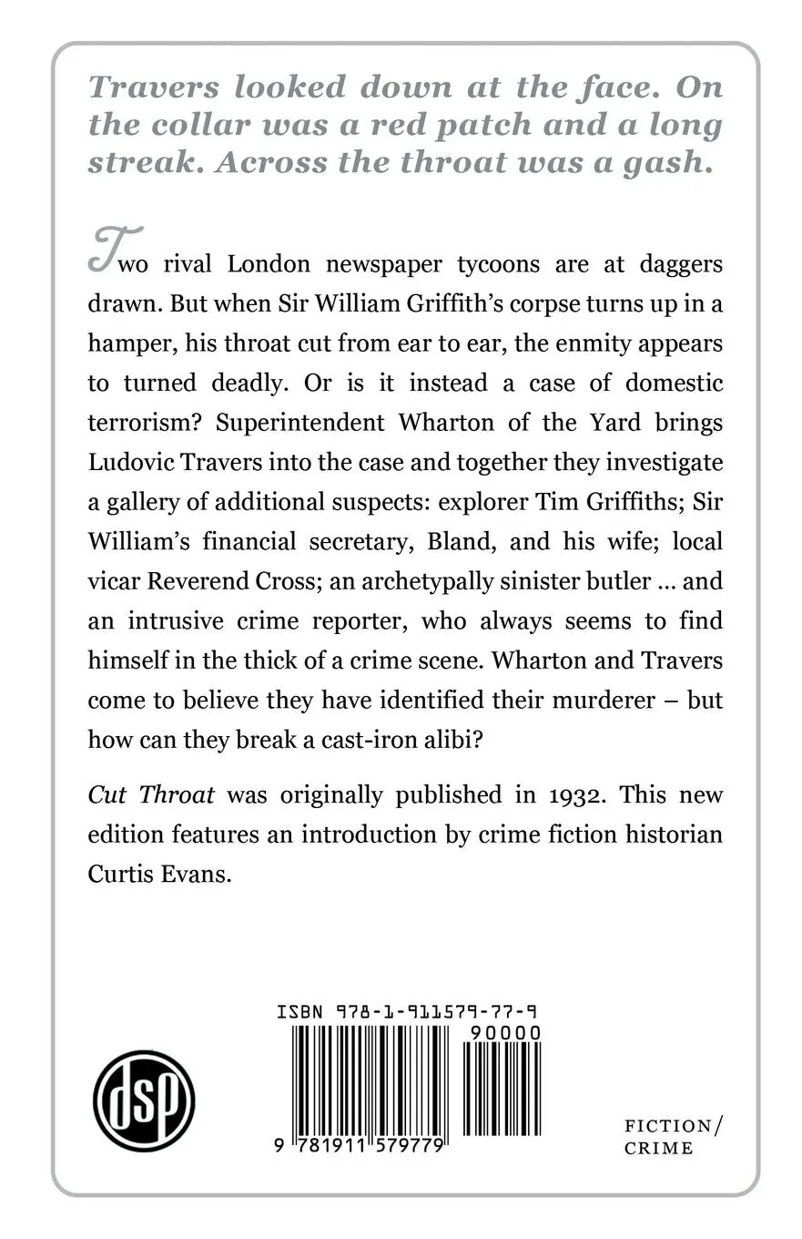 Rückseite: 9781911579779 | Cut Throat | A Ludovic Travers Mystery | Christopher Bush | Buch