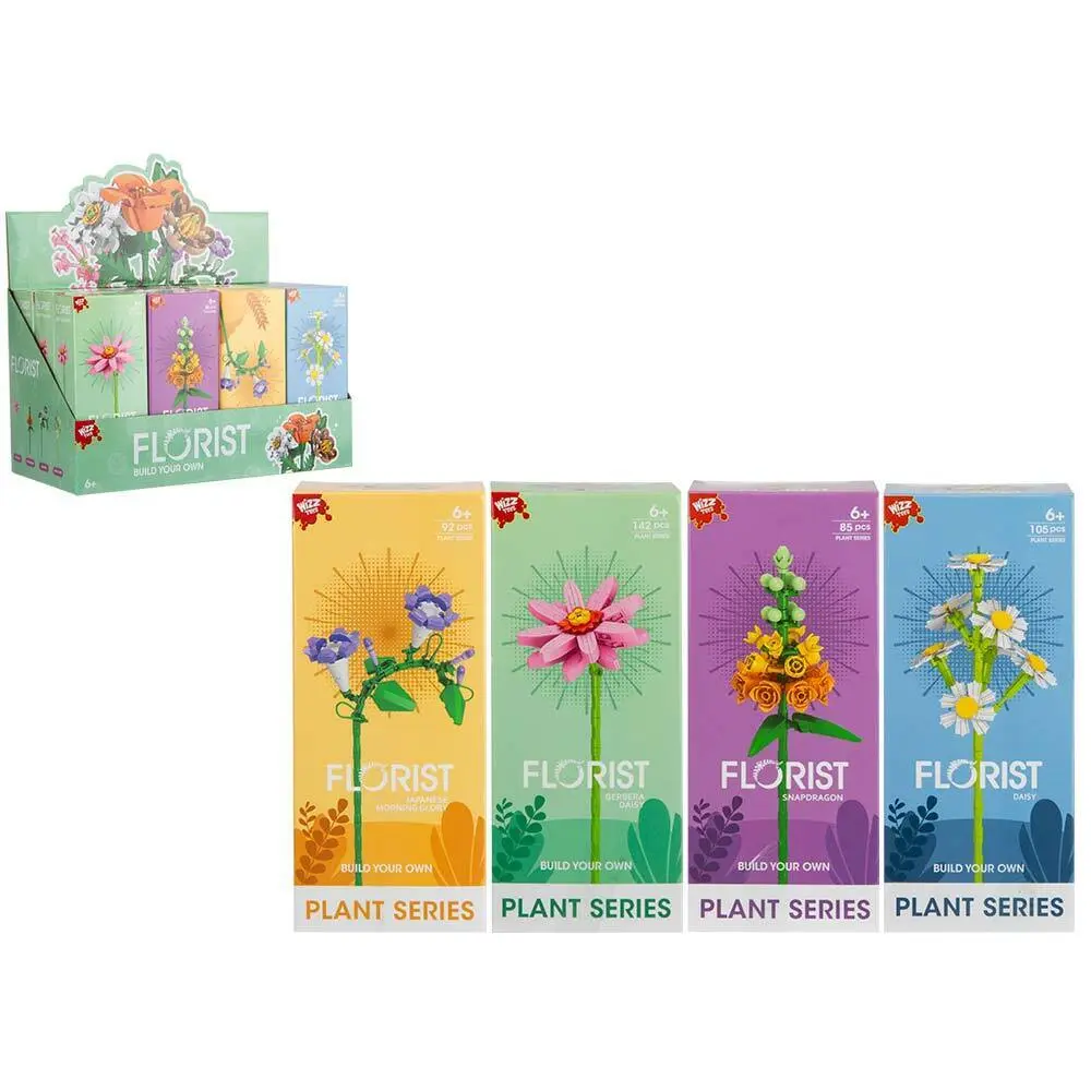 Display mit 12 Stk.: Flower Building Blocks, Serie 2, 4-fach sort., 16 cm