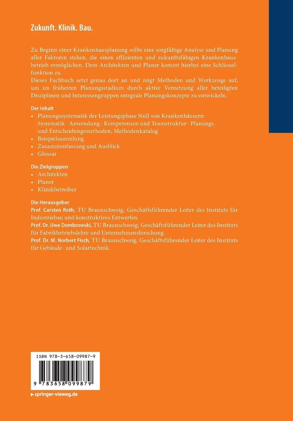 Rückseite: 9783658099879 | Zukunft. Klinik. Bau. | Strategische Planung von Krankenhäusern | Buch