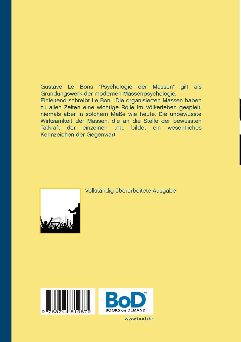 Rückseite: 9783744819879 | Psychologie der Massen | Vollständig überarbeitete Ausgabe | Bon