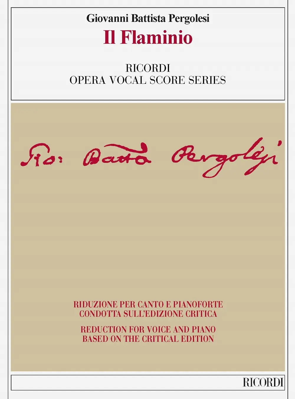 Cover: 9790041419879 | Il Flaminio | Giovanni B Pergolesi | Ricordi Vocal Score Series | 2020