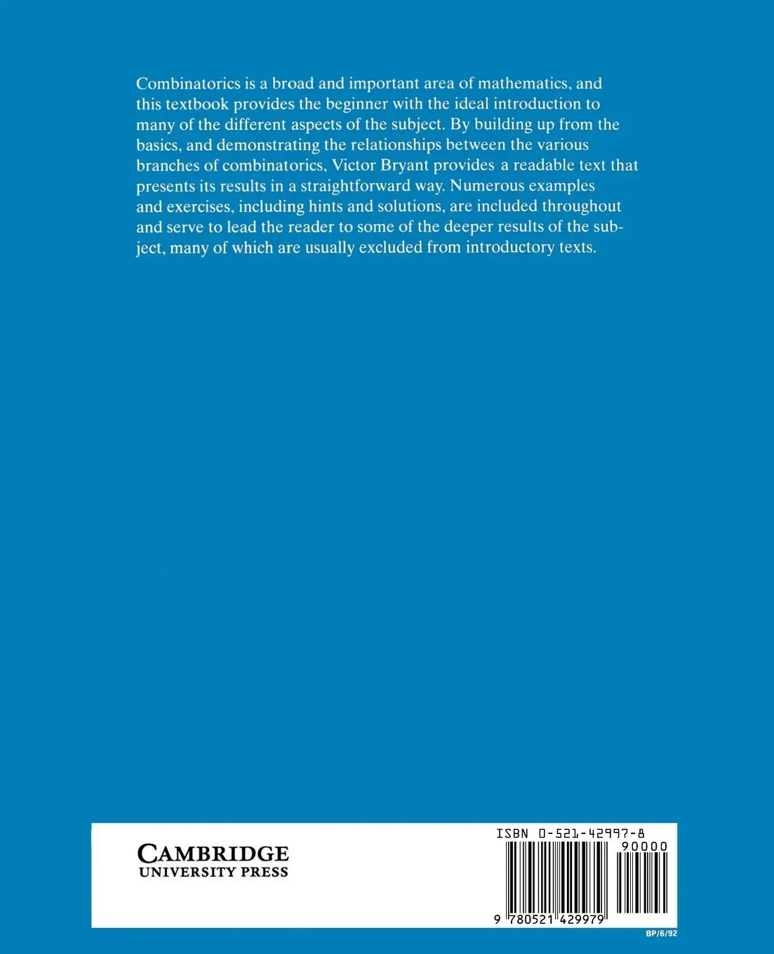 Rückseite: 9780521429979 | Aspects of Combinatorics | A Wide-Ranging Introduction | Victor Bryant