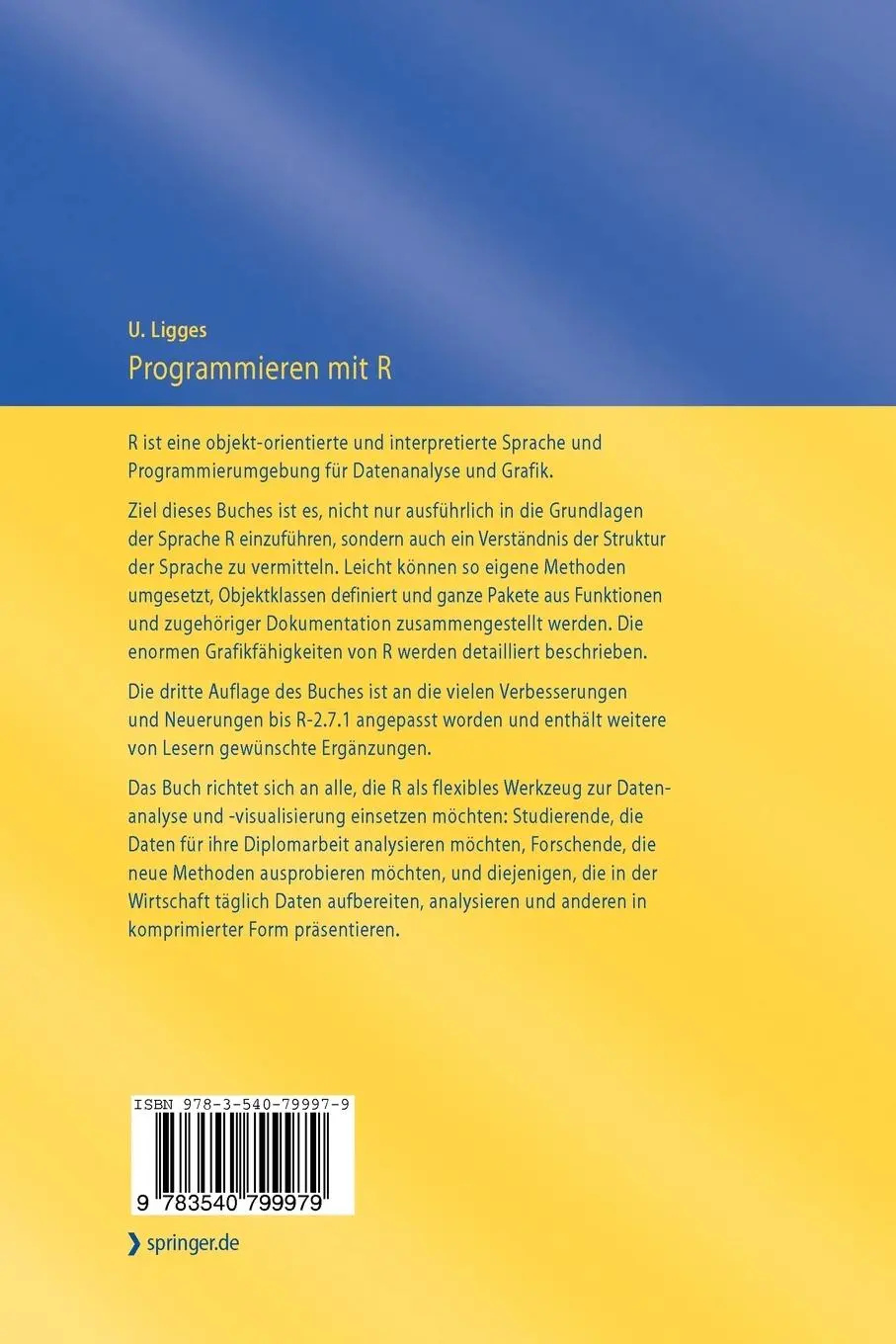 Rückseite: 9783540799979 | Programmieren mit R | Uwe Ligges | Taschenbuch | Paperback | Deutsch