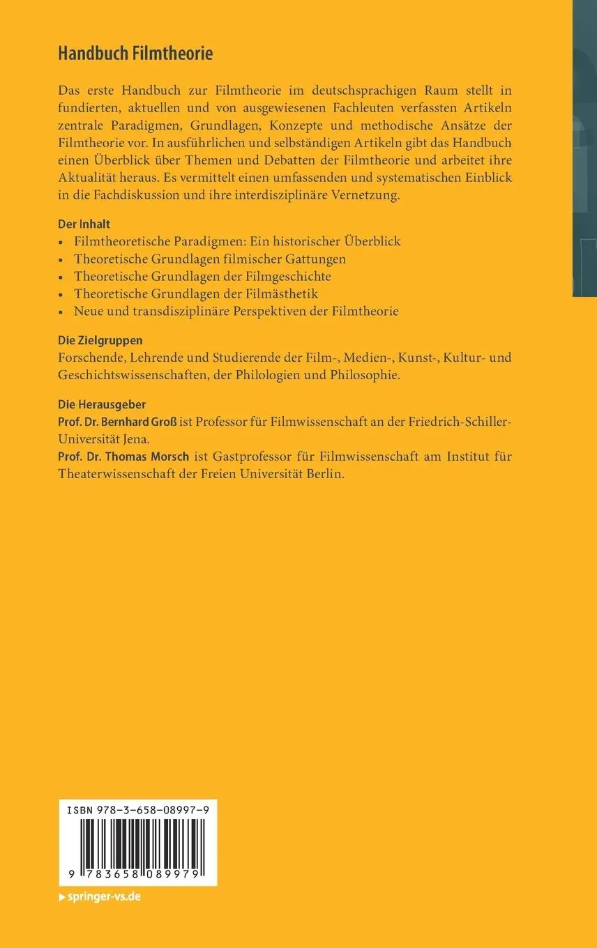 Rückseite: 9783658089979 | Handbuch Filmtheorie | Thomas Morsch (u. a.) | Buch | XI | Deutsch