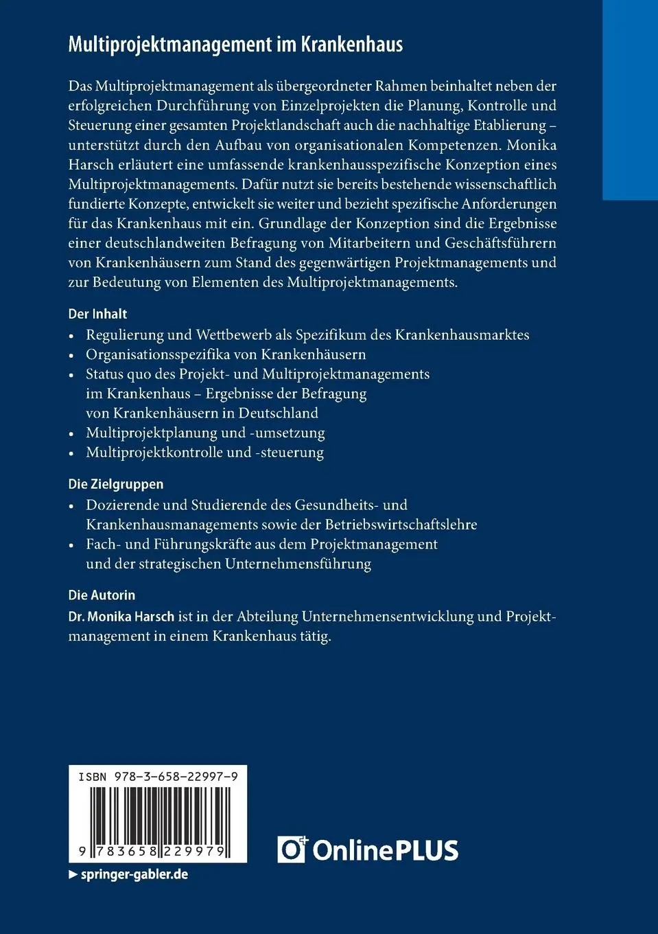 Rückseite: 9783658229979 | Multiprojektmanagement im Krankenhaus | Prozesse, Methoden, Strukturen