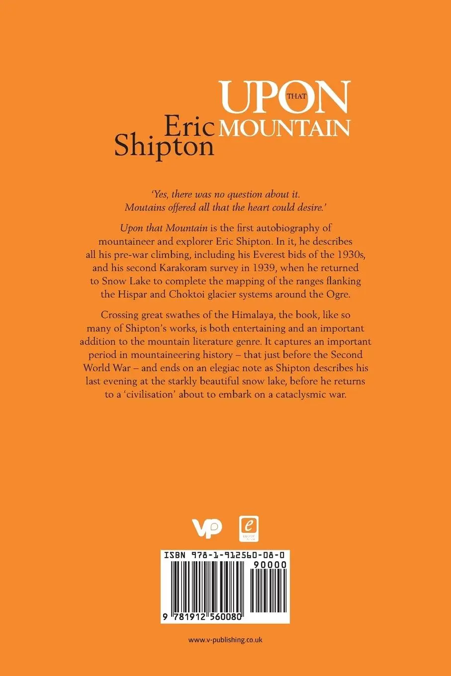 Rückseite: 9781912560080 | Upon That Mountain | Eric Shipton | Taschenbuch | Englisch | 2019
