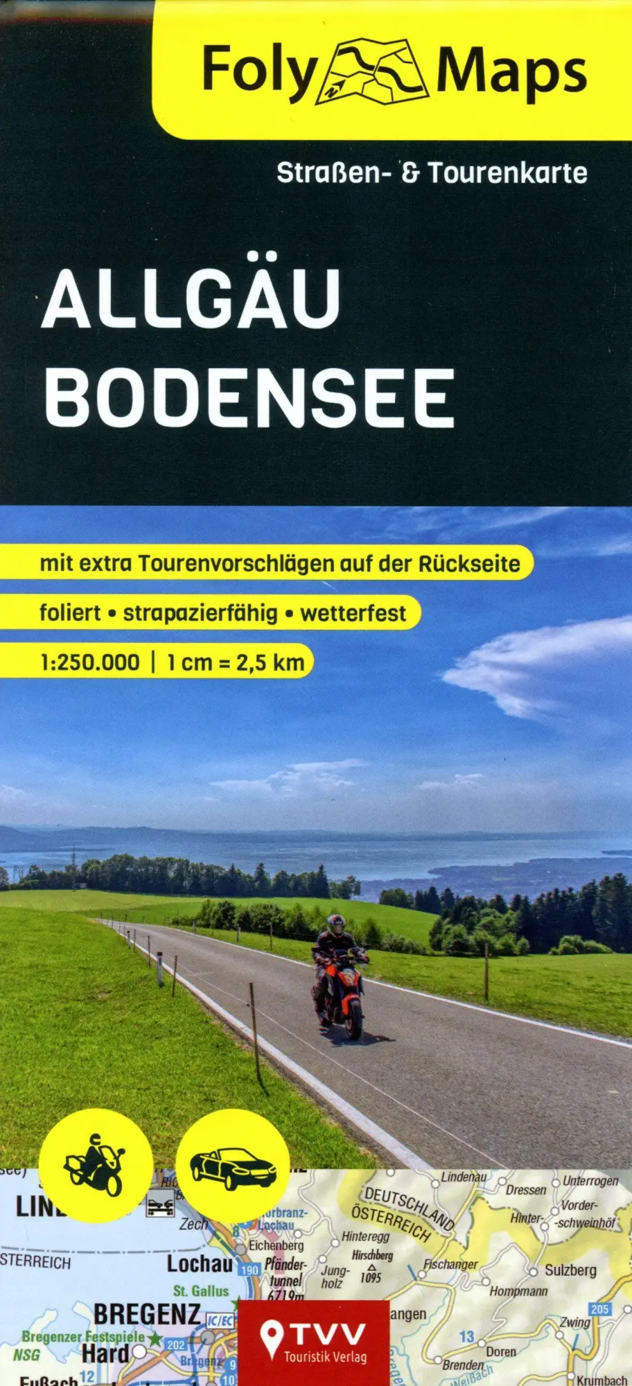 Cover: 9783965990180 | FolyMaps Karte Allgäu Bodensee 1:250 000 | Straßen- und Tourenkarte