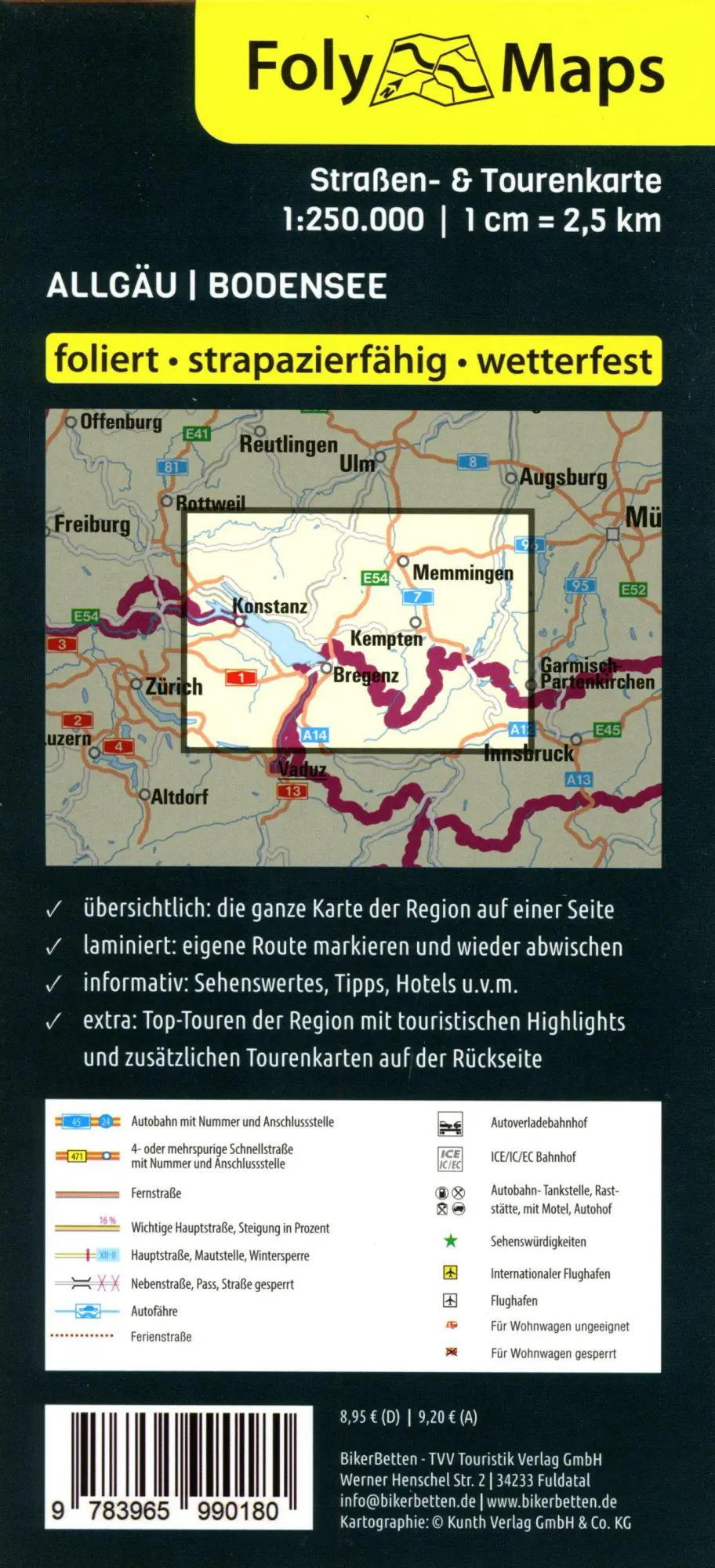 Bild: 9783965990180 | FolyMaps Karte Allgäu Bodensee 1:250 000 | Straßen- und Tourenkarte