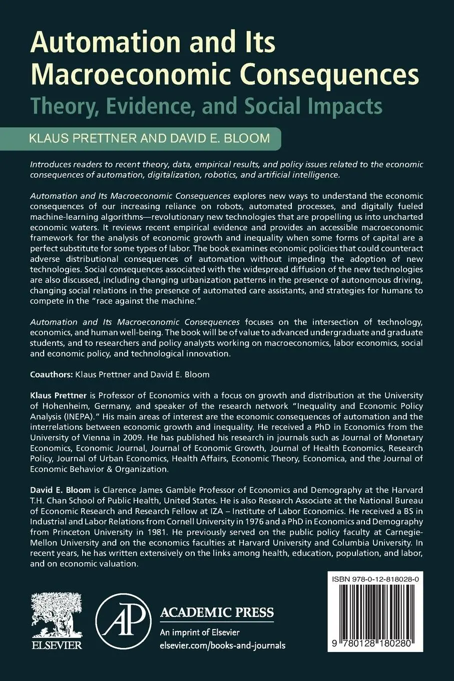 Rückseite: 9780128180280 | Automation and its Macroeconomic Consequences | Klaus Prettner (u. a.)