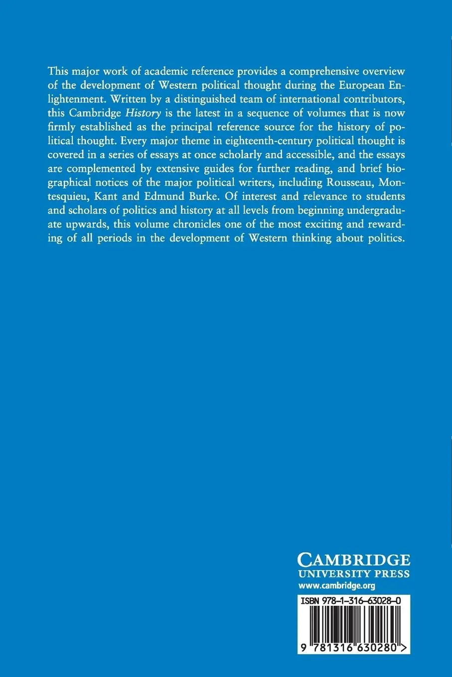 Rückseite: 9781316630280 | The Cambridge History of Eighteenth-Century Political Thought | Buch