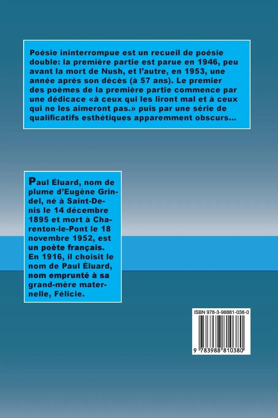 Rückseite: 9783988810380 | Poésie Ininterrompue | Paul Éluard | Taschenbuch | Paperback | 2023