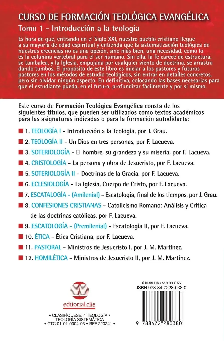 Rückseite: 9788472280380 | Curso de Formacion Teologica Evangelica, Tomo 1 | Jose Grau | Buch