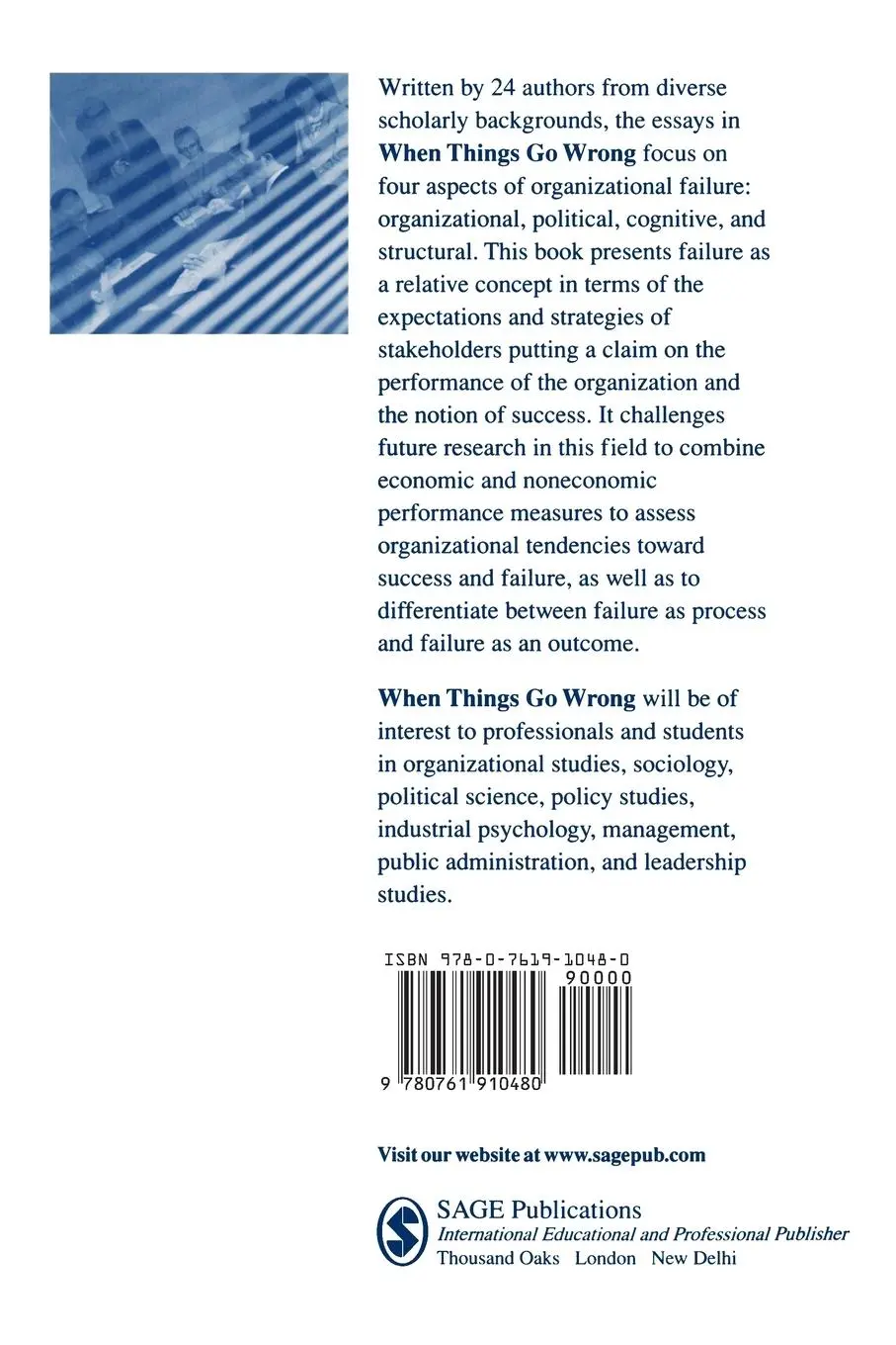 Rückseite: 9780761910480 | When Things Go Wrong | Organizational Failures and Breakdowns | Buch