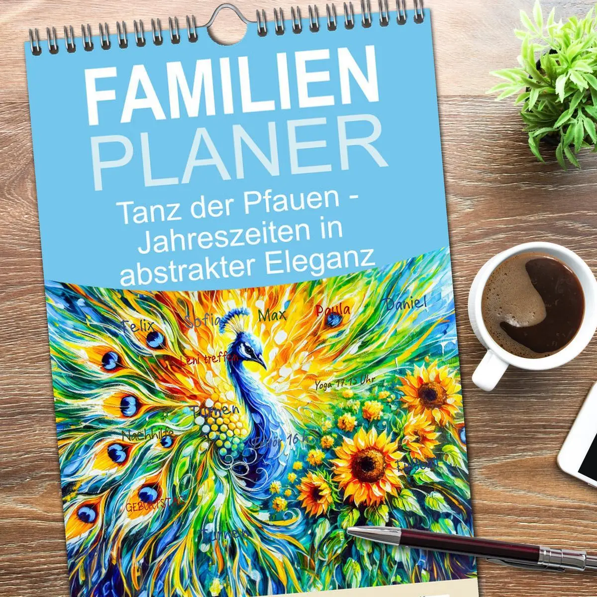 Bild: 9783516490480 | Familienplaner 2026 - Tanz der Pfauen - Jahreszeiten in abstrakter...