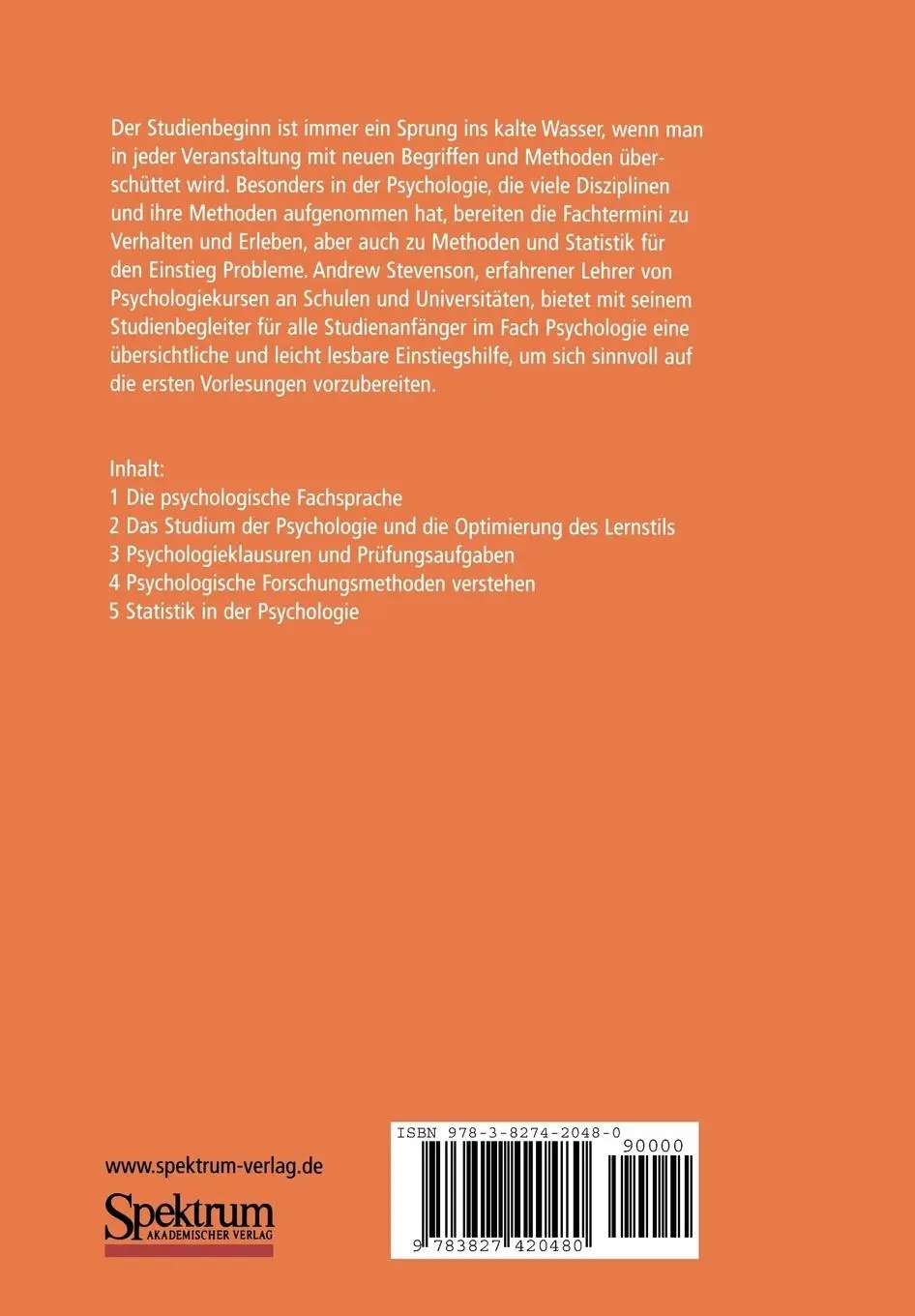Rückseite: 9783827420480 | Studienbegleiter Psychologie | Andrew Stevenson | Taschenbuch | xiv