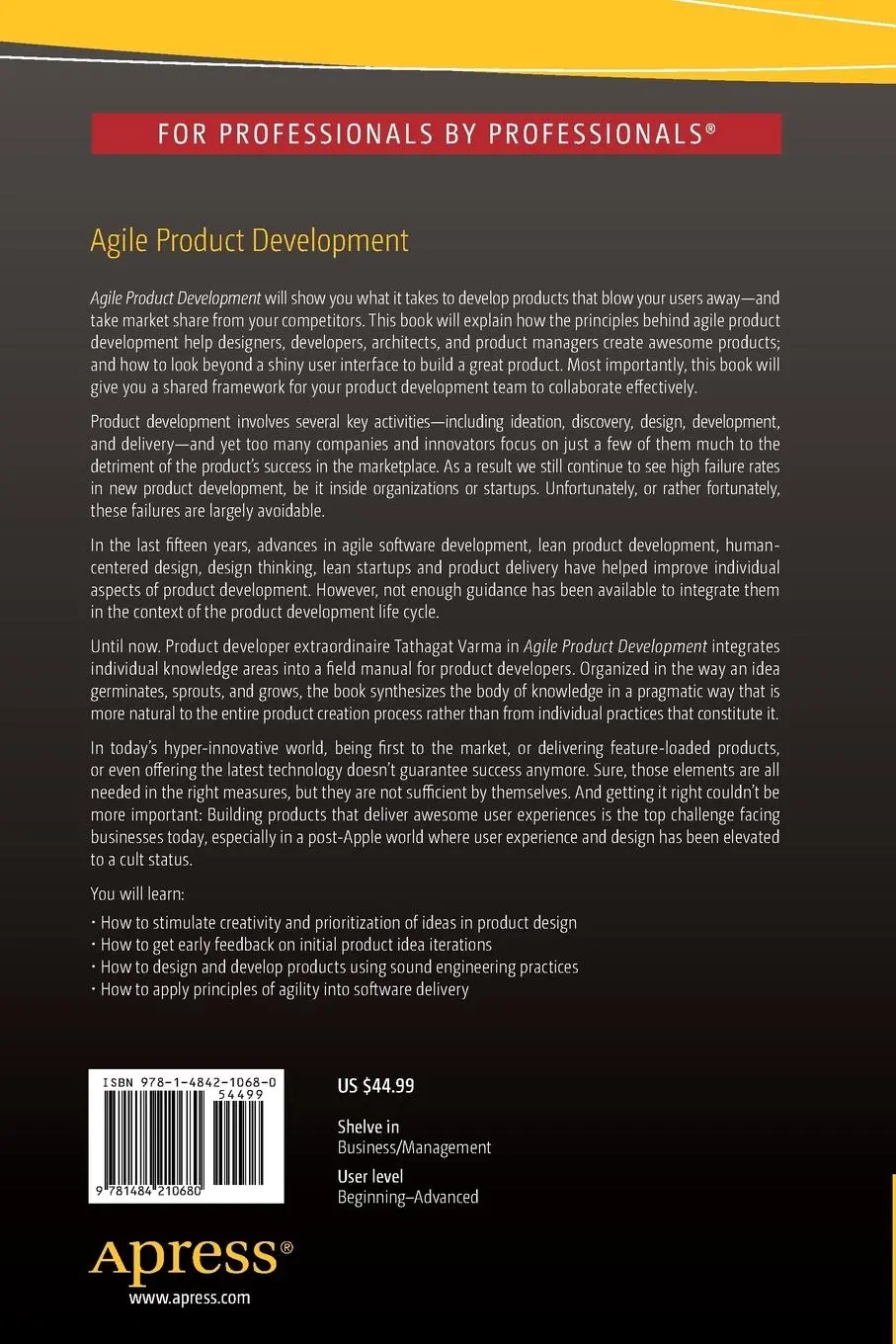 Rückseite: 9781484210680 | Agile Product Development | Tathagat Varma | Taschenbuch | xvi | 2015