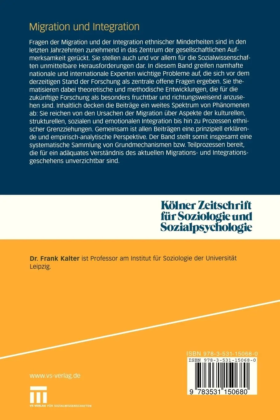 Rückseite: 9783531150680 | Migration und Integration | Frank Kalter | Taschenbuch | 572 S. | 2008