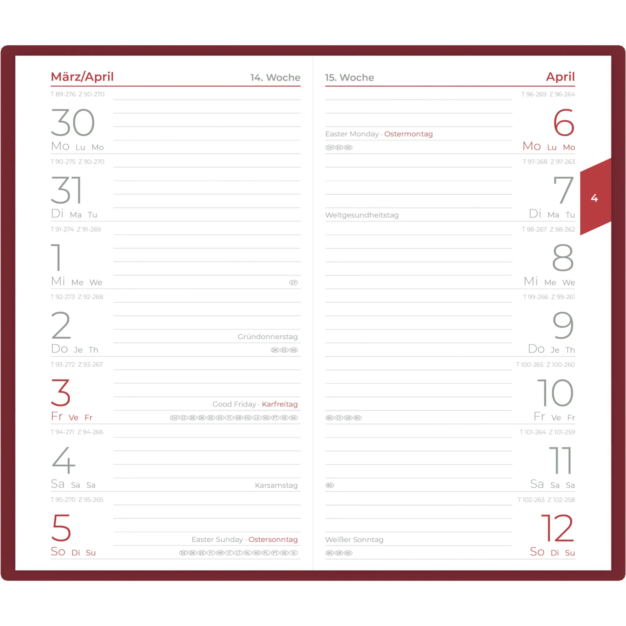 Bild: 4069095000780 | Taschenplaner bordeaux 2026 - Bürokalender 9,5x16 cm - 64 Seiten -...