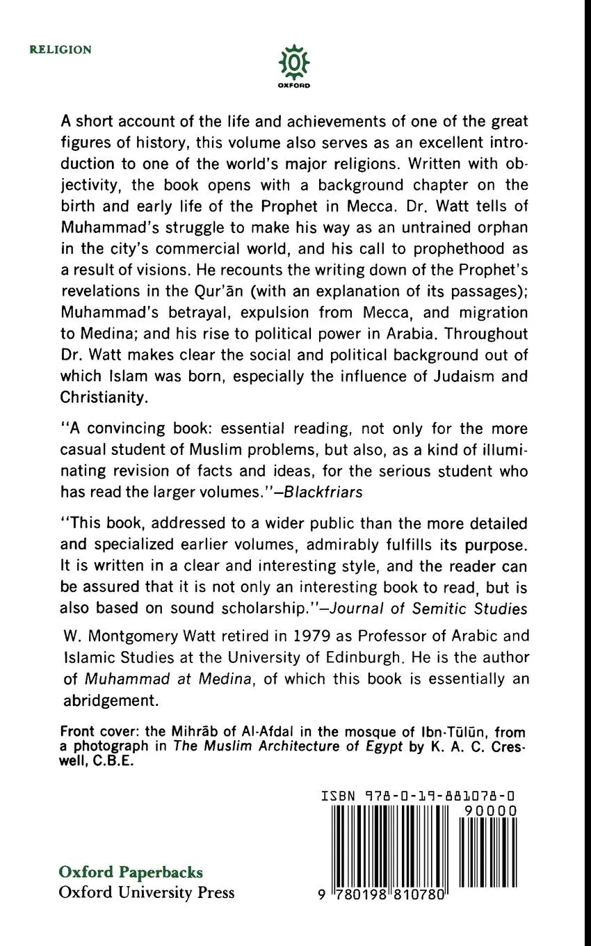 Rückseite: 9780198810780 | Muhammad | Prophet and Statesman | W. Montgomery Watt (u. a.) | Buch