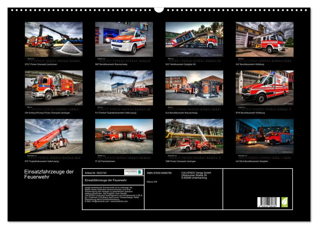 Bild: 9783516080780 | Einsatzfahrzeuge der Feuerwehr (Wandkalender 2026 DIN A2 quer),...