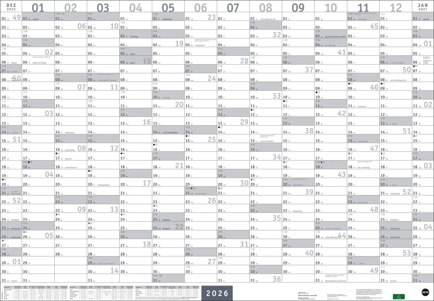 Cover: 9783756410880 | Mega-Posterplaner, silber 2026 | Heye | Kalender | Bürokalender Heye