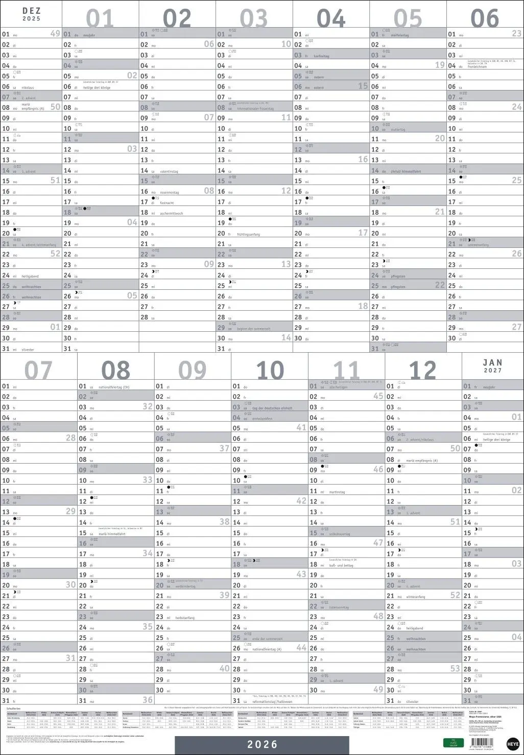Bild: 9783756410880 | Mega-Posterplaner, silber 2026 | Heye | Kalender | Bürokalender Heye