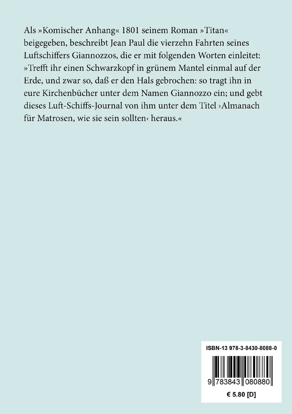 Rückseite: 9783843080880 | Des Luftschiffers Giannozzo Seebuch | Jean Paul | Taschenbuch | 84 S.