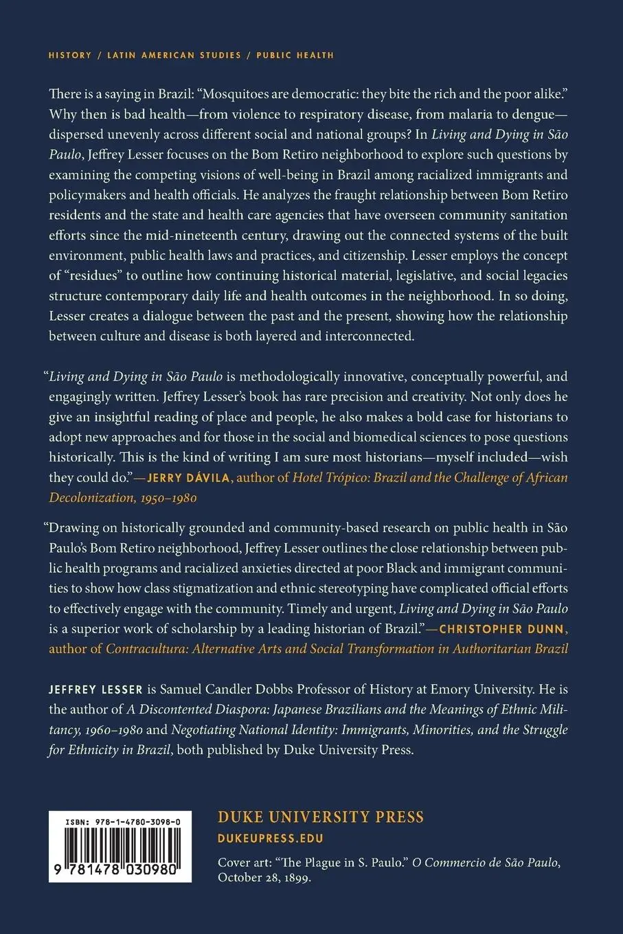 Rückseite: 9781478030980 | Living and Dying in São Paulo | Jeffrey Lesser | Taschenbuch | 2025