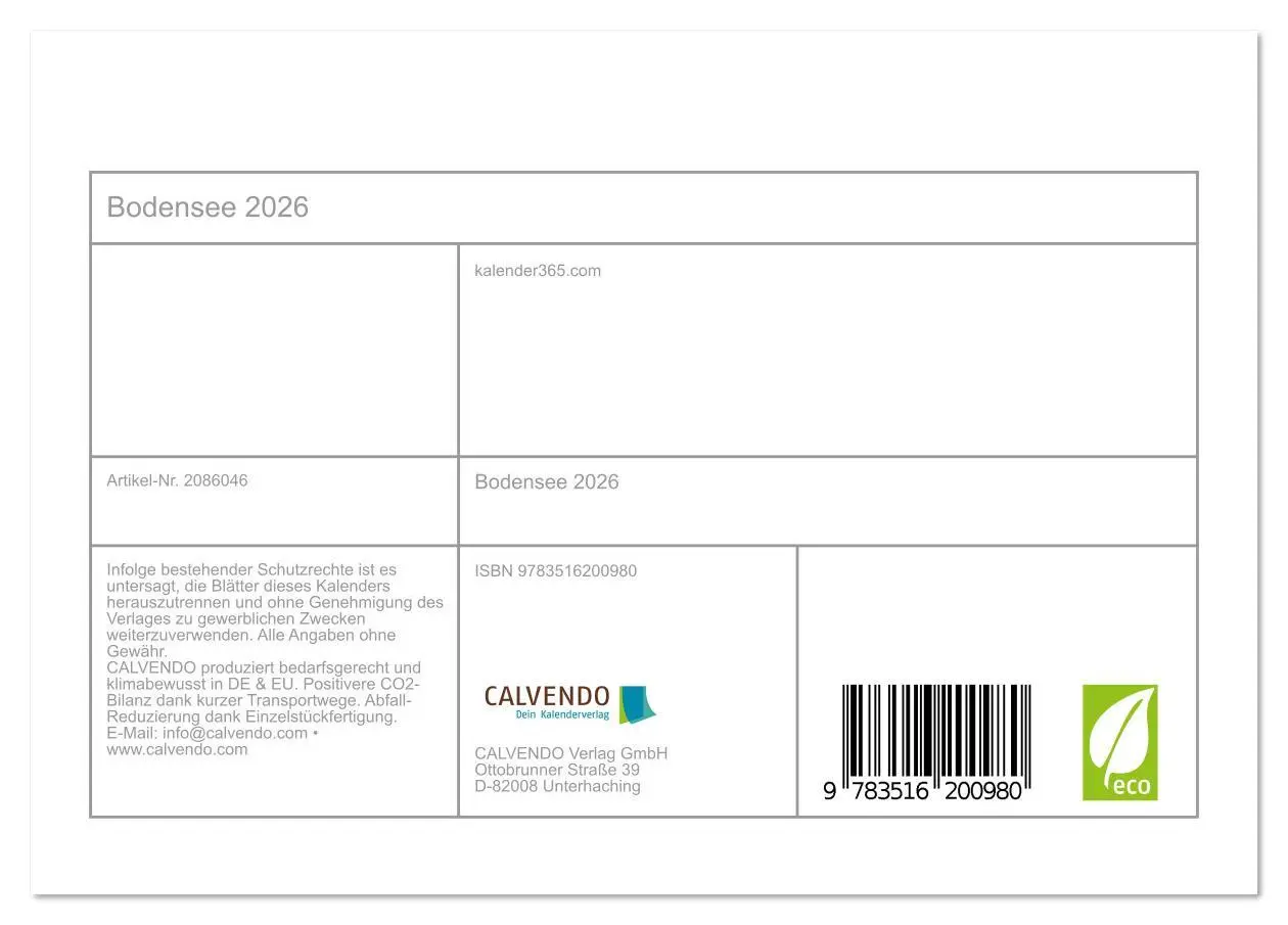 Bild: 9783516200980 | Bodensee 2026 (Tischkalender 2026 DIN A5 quer), CALVENDO...