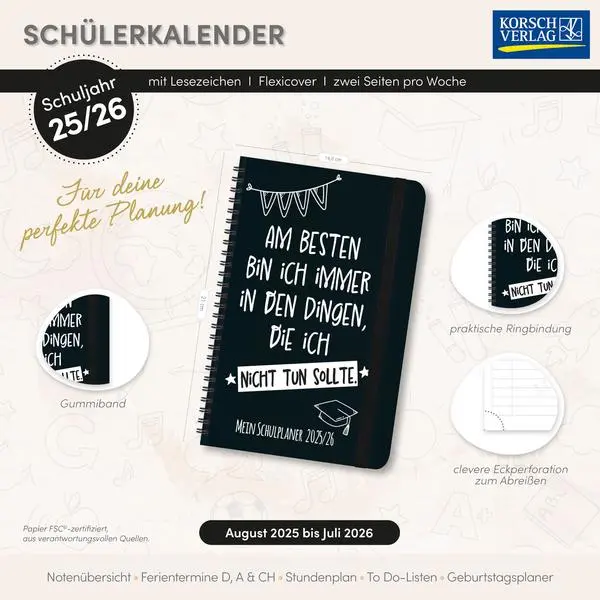 Bild: 9783731890980 | Schülerkalender Am besten 2025/2026 | Verlag Korsch | Taschenbuch