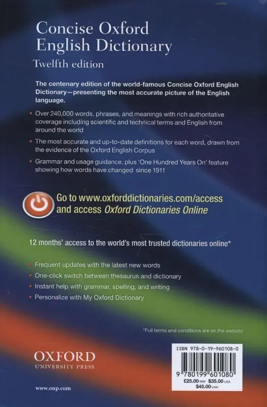 Rückseite: 9780199601080 | Concise Oxford English Dictionary | Oxford Languages | Buch | Gebunden