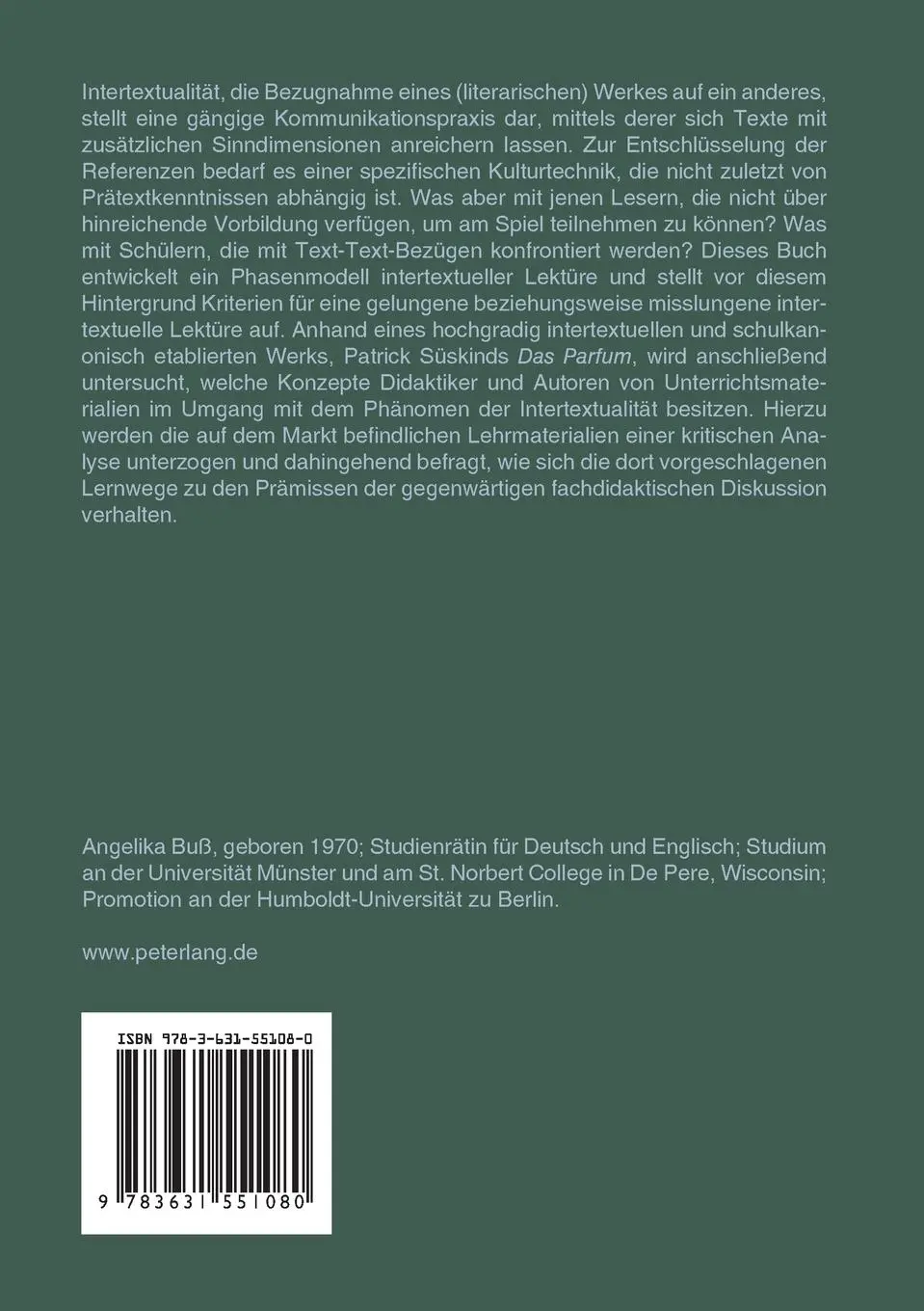 Rückseite: 9783631551080 | Intertextualität als Herausforderung für den Literaturunterricht | Buß
