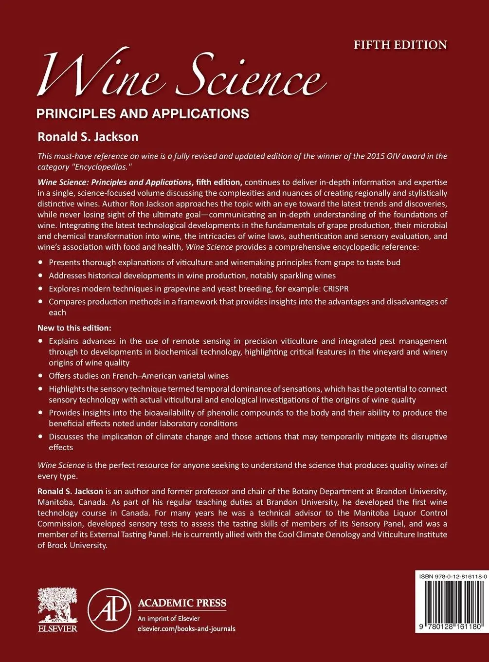 Rückseite: 9780128161180 | Wine Science | Principles and Applications | Ronald S. Jackson | Buch