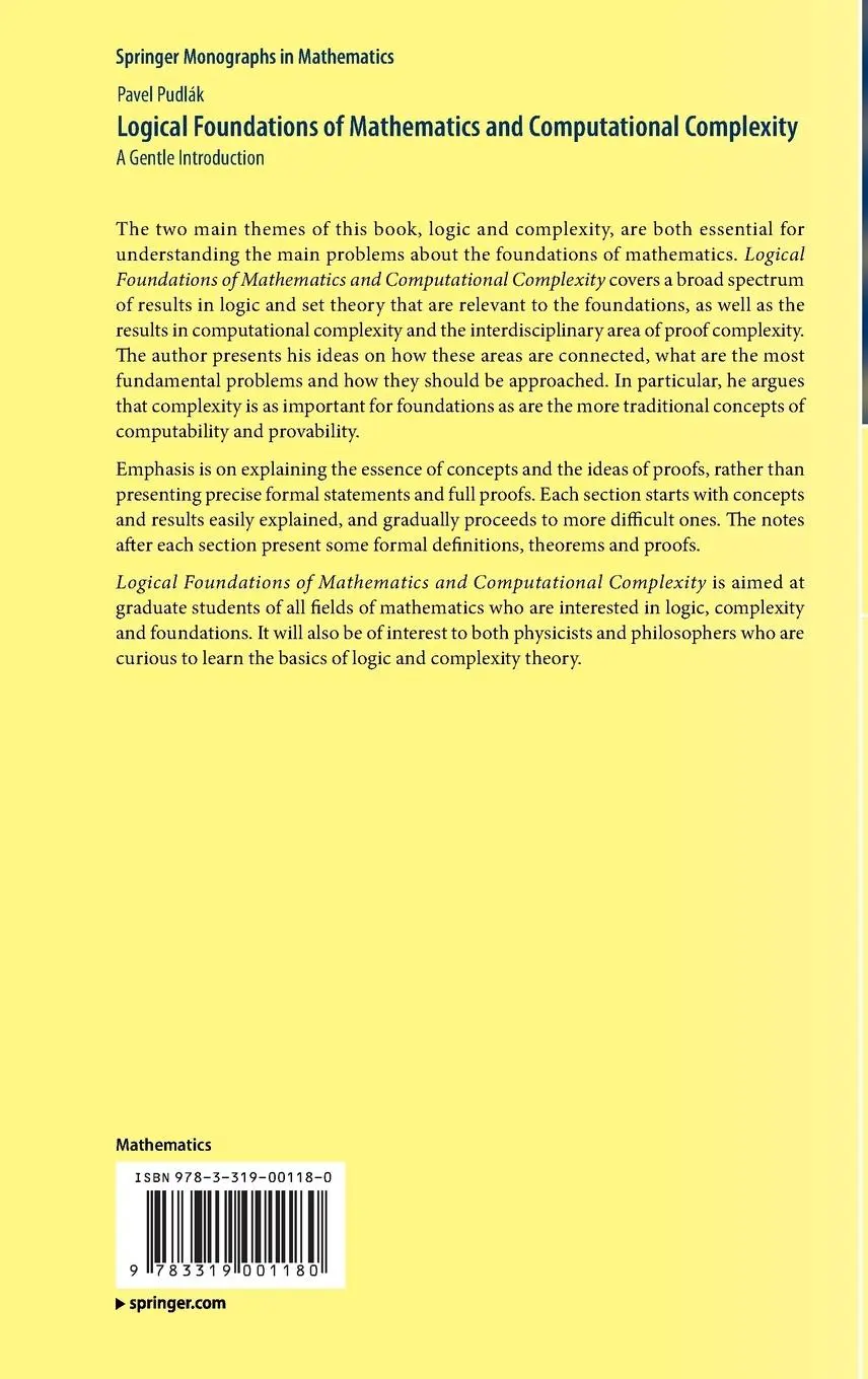 Rückseite: 9783319001180 | Logical Foundations of Mathematics and Computational Complexity | Buch