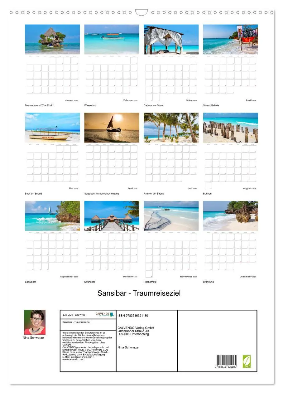 Bild: 9783516321180 | Sansibar - Traumreiseziel (Wandkalender 2026 DIN A2 hoch), CALVENDO...