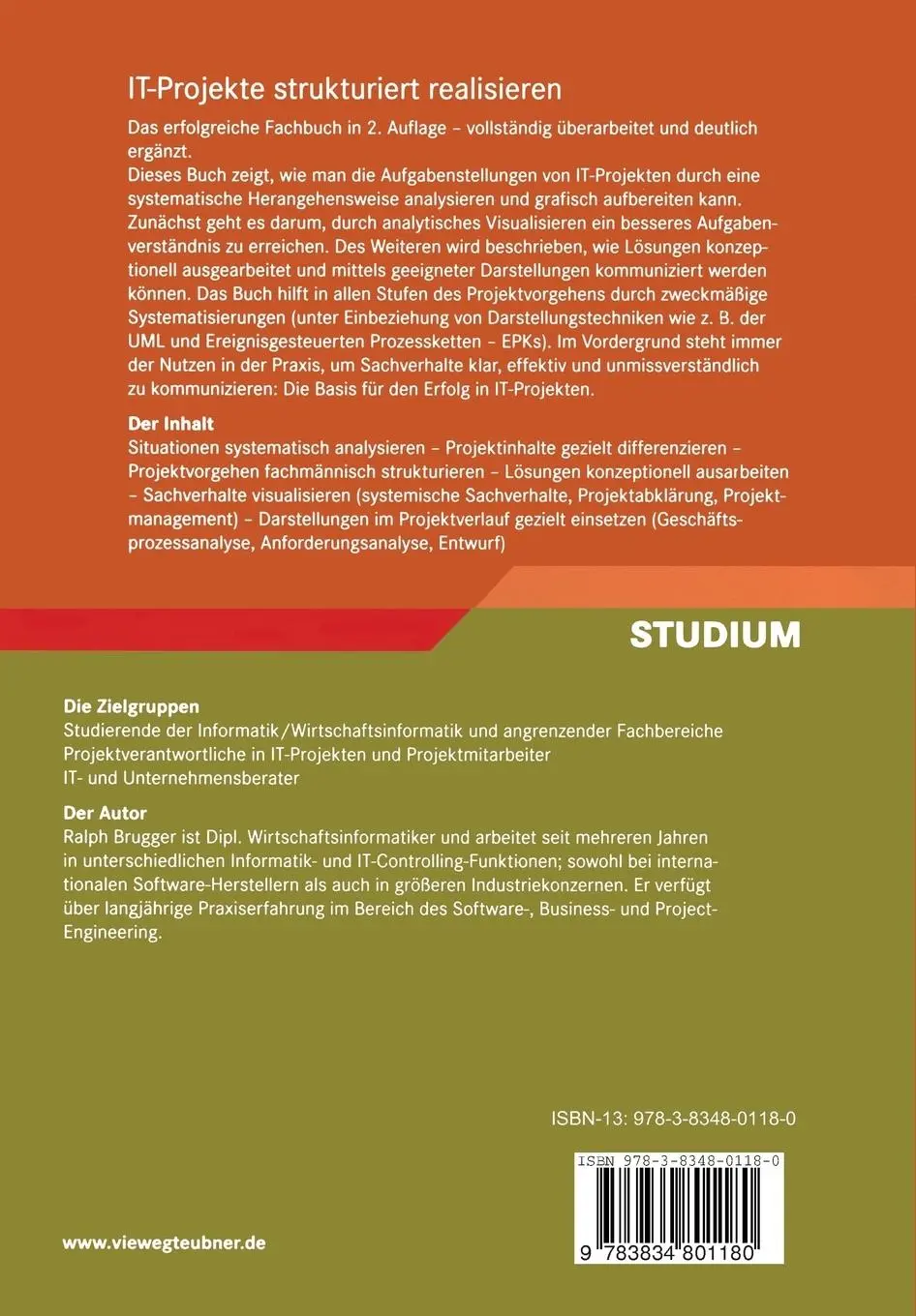 Rückseite: 9783834801180 | IT-Projekte strukturiert realisieren | Ralph Brugger | Taschenbuch