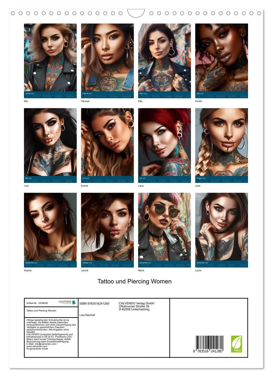 Bild: 9783516241280 | Tattoo und Piercing Women (Wandkalender 2026 DIN A3 hoch), CALVENDO...