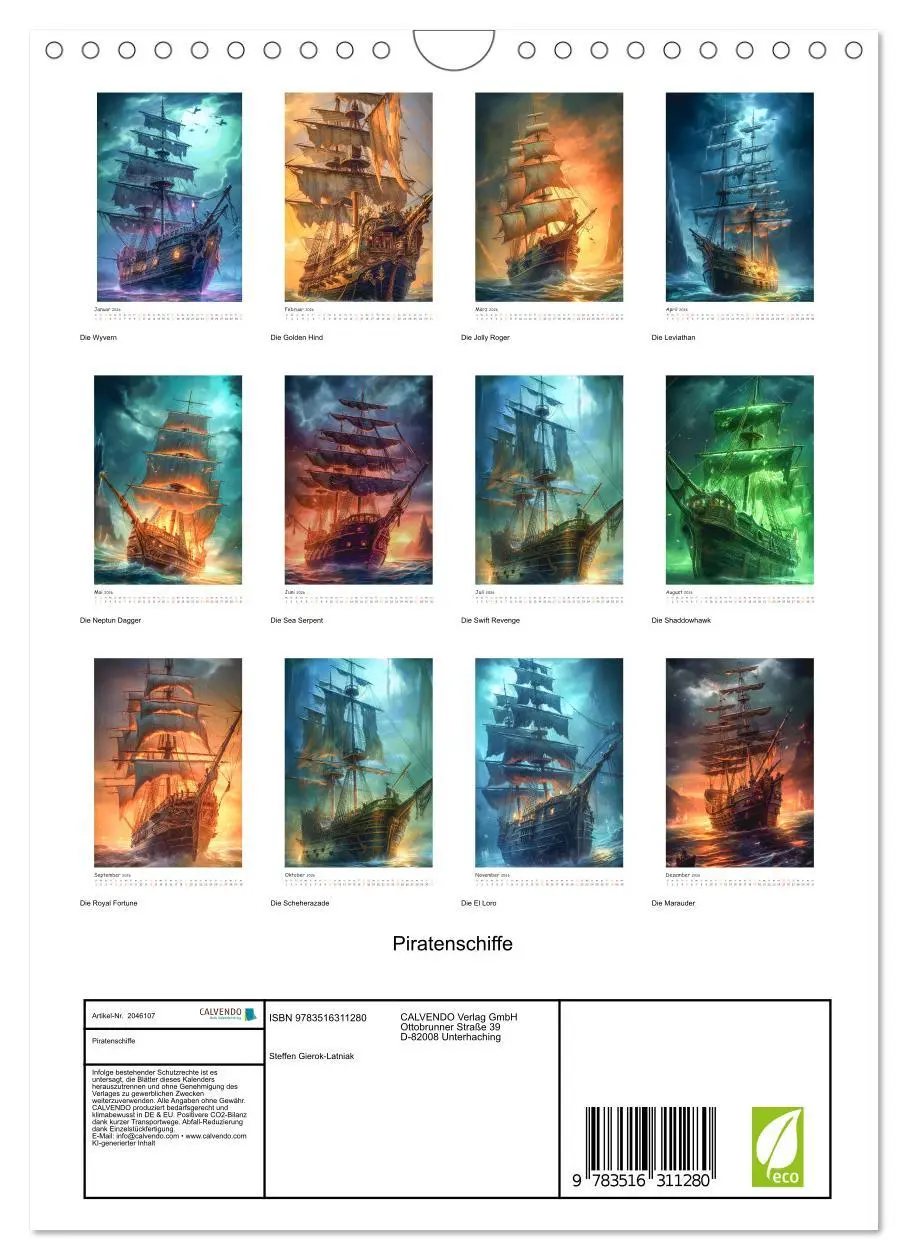 Bild: 9783516311280 | Piratenschiffe (Wandkalender 2026 DIN A4 hoch), CALVENDO...