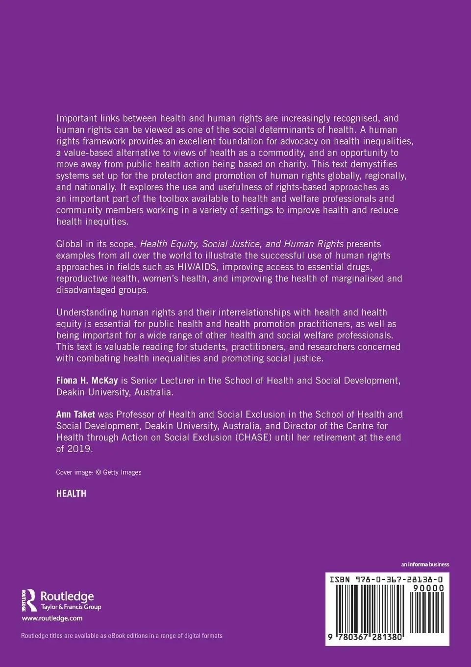 Rückseite: 9780367281380 | Health Equity, Social Justice and Human Rights | Fiona H McKay (u. a.)