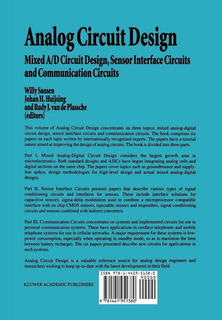 Rückseite: 9781441951380 | Analog Circuit Design | Willy M. C. Sansen (u. a.) | Taschenbuch