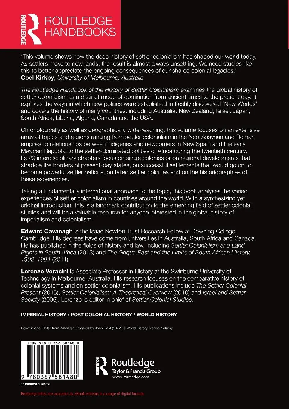 Rückseite: 9780367581480 | The Routledge Handbook of the History of Settler Colonialism | Buch