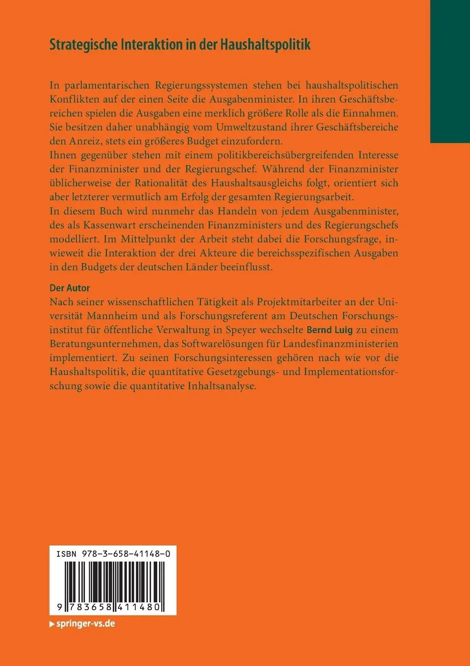 Rückseite: 9783658411480 | Strategische Interaktion in der Haushaltspolitik | Bernd Luig | Buch