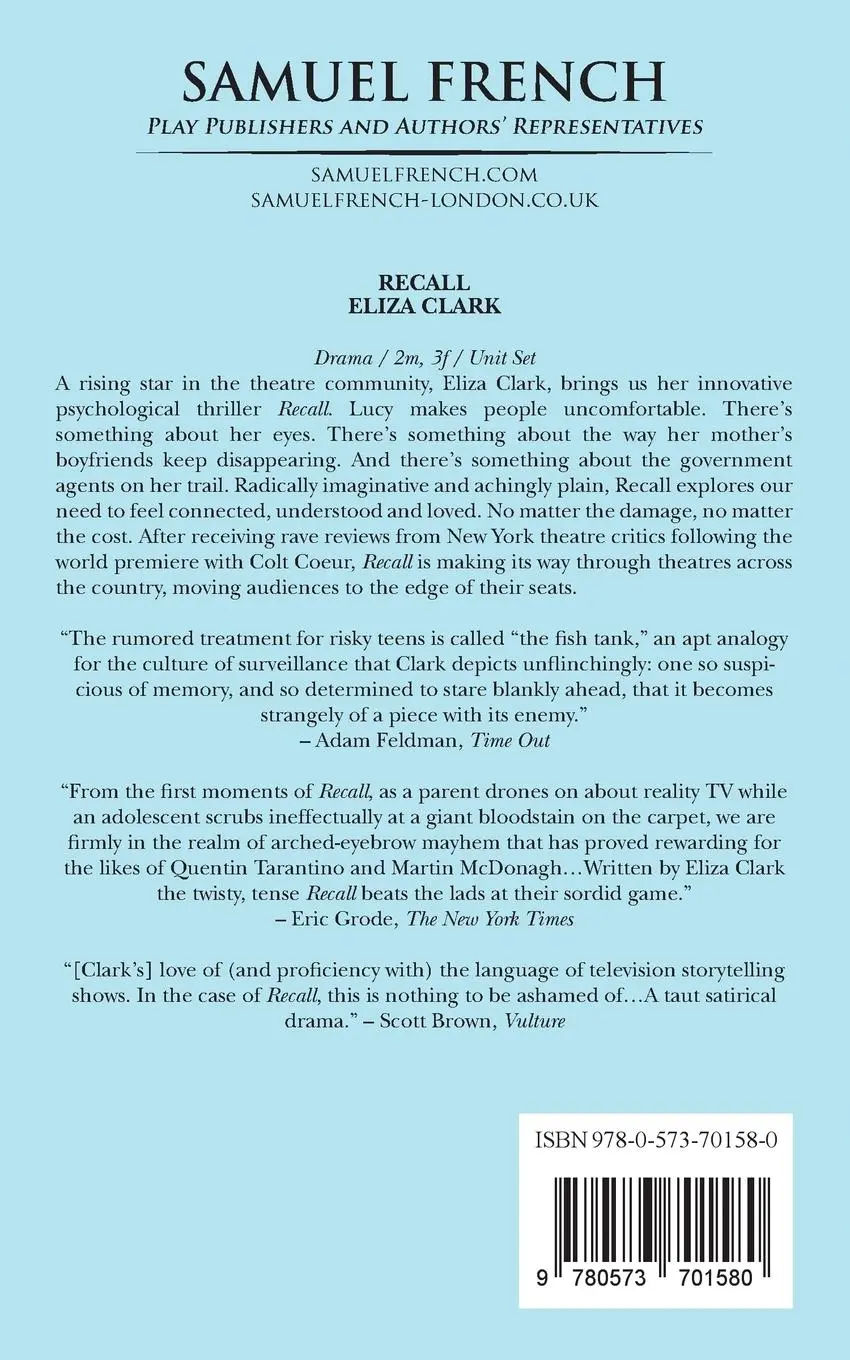 Rückseite: 9780573701580 | Recall | Eliza Clark | Taschenbuch | Englisch | 2014