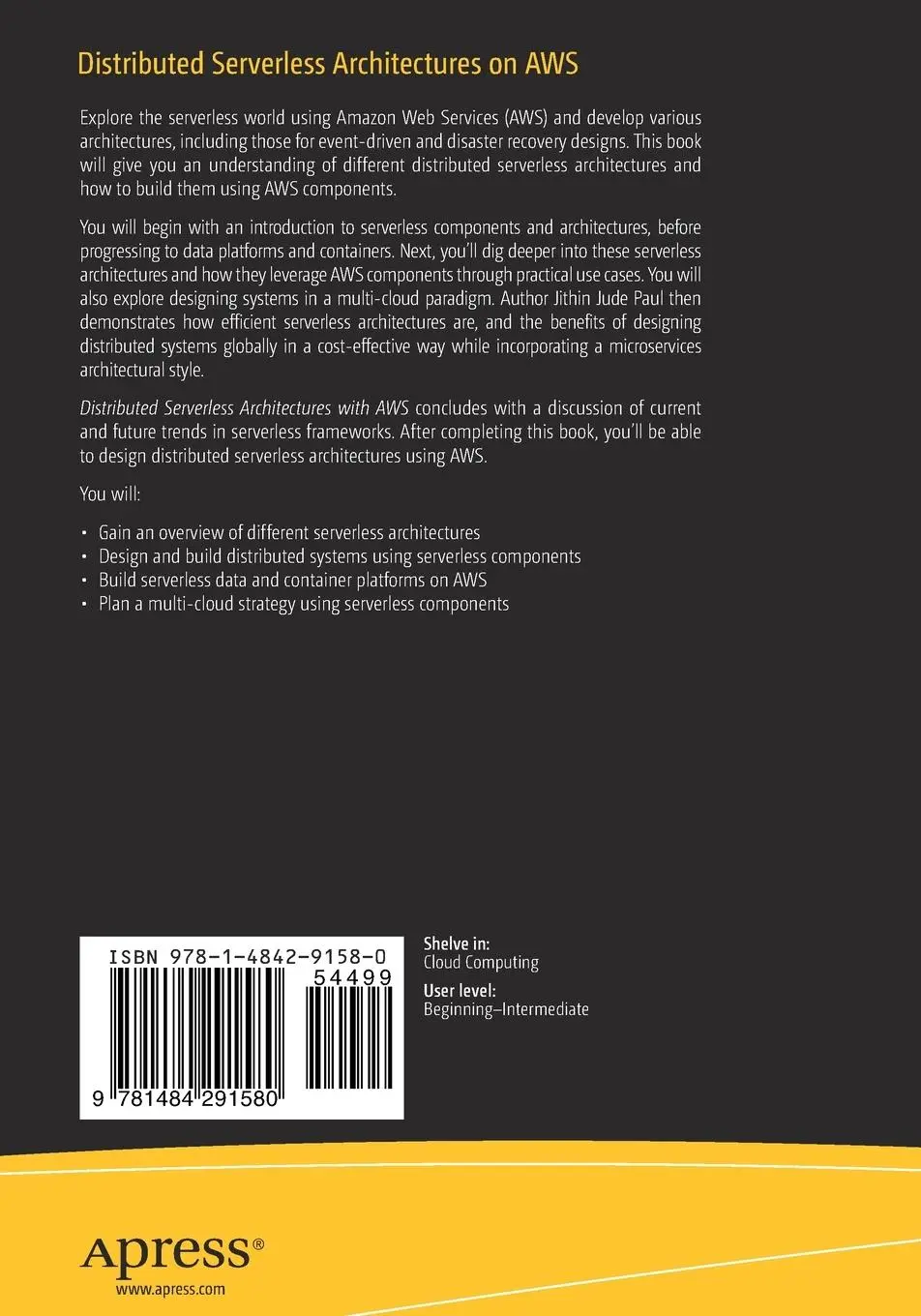 Rückseite: 9781484291580 | Distributed Serverless Architectures on AWS | Jithin Jude Paul | Buch