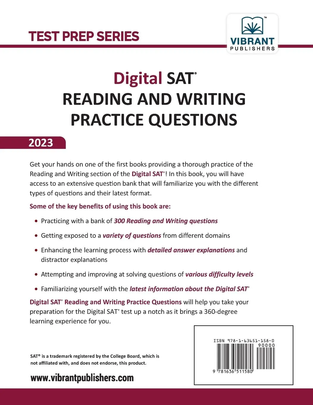 Rückseite: 9781636511580 | Digital SAT Reading and Writing Practice Questions | Publishers | Buch