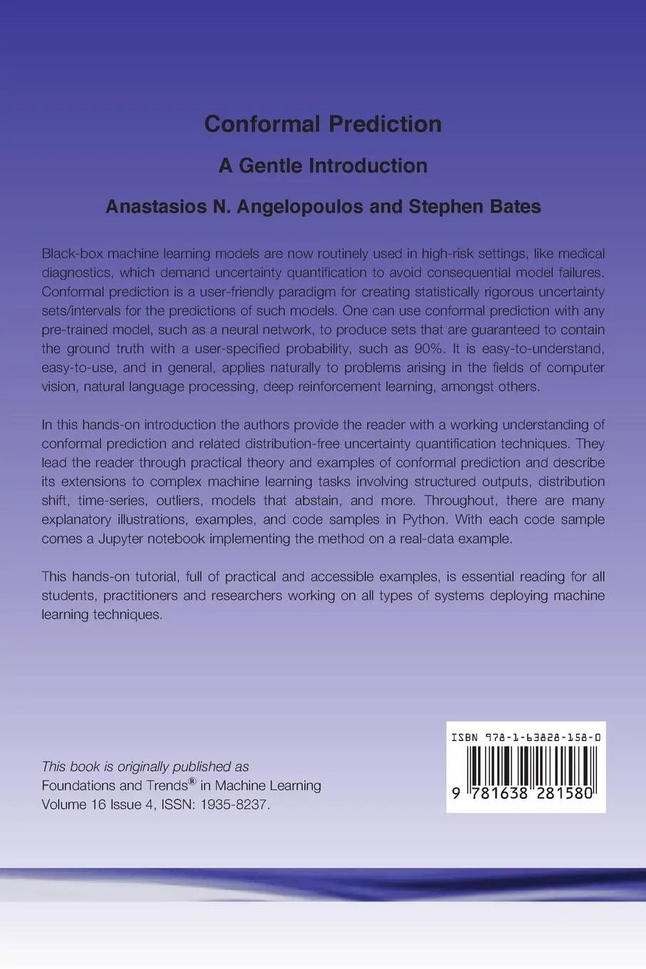 Rückseite: 9781638281580 | Conformal Prediction | A Gentle Introduction | Angelopoulos (u. a.)