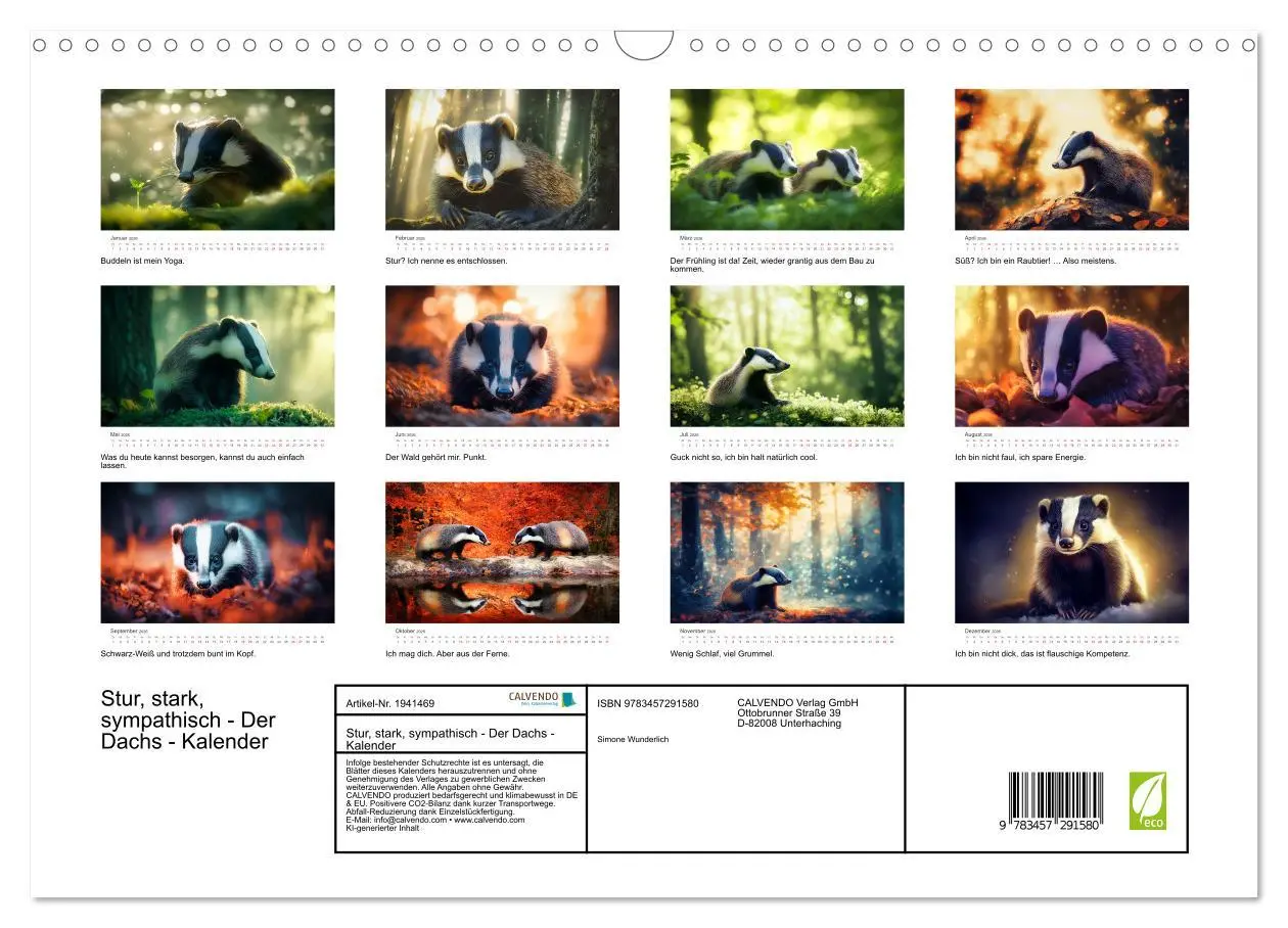 Bild: 9783457291580 | Stur, stark, sympathisch - Der Dachs - Kalender (Wandkalender 2026...