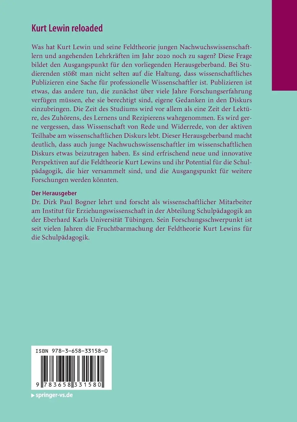 Rückseite: 9783658331580 | Kurt Lewin reloaded | Dirk Paul Bogner | Taschenbuch | Paperback | xiv