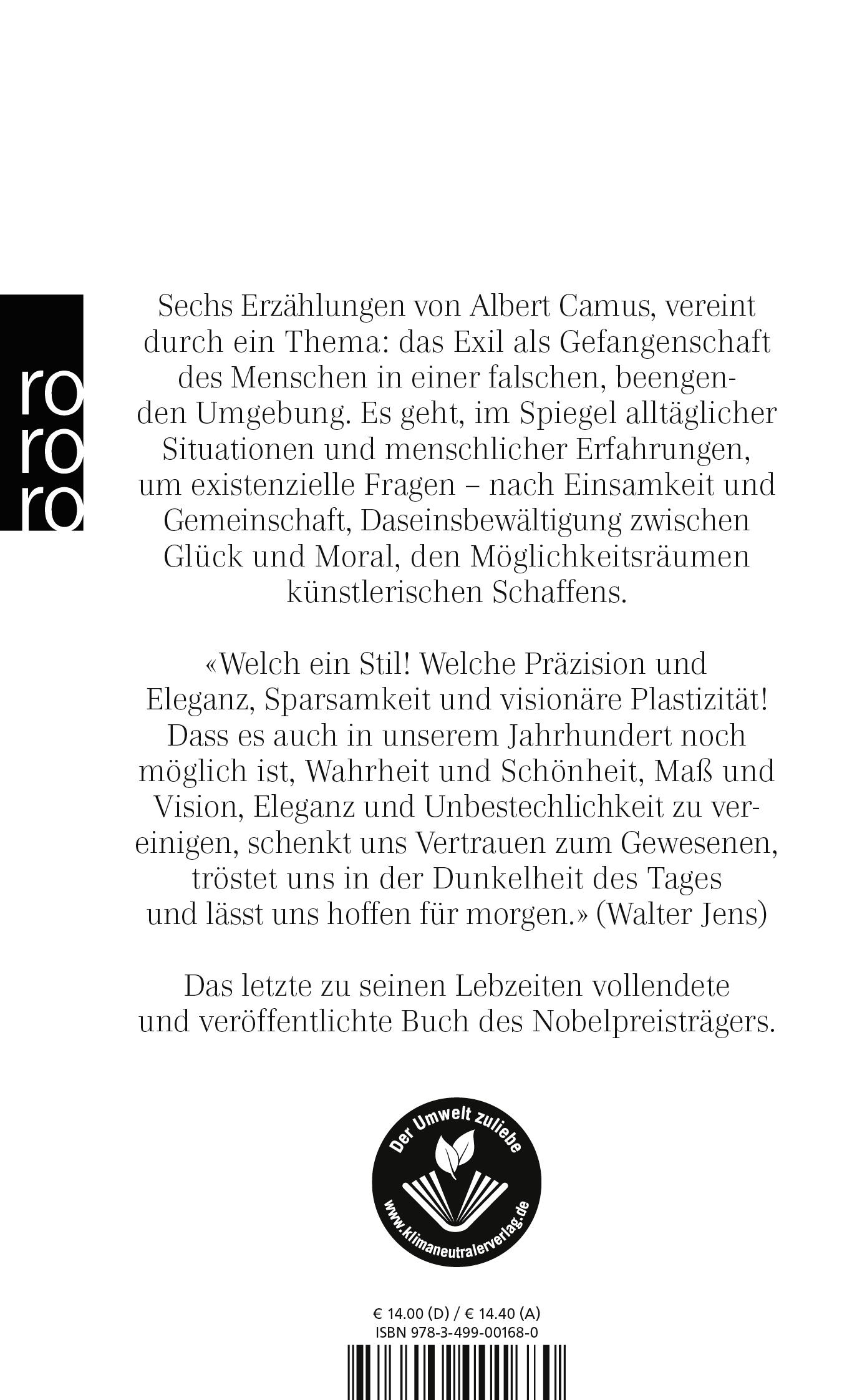 Rückseite: 9783499001680 | Das Exil und das Reich | Albert Camus | Taschenbuch | 208 S. | Deutsch