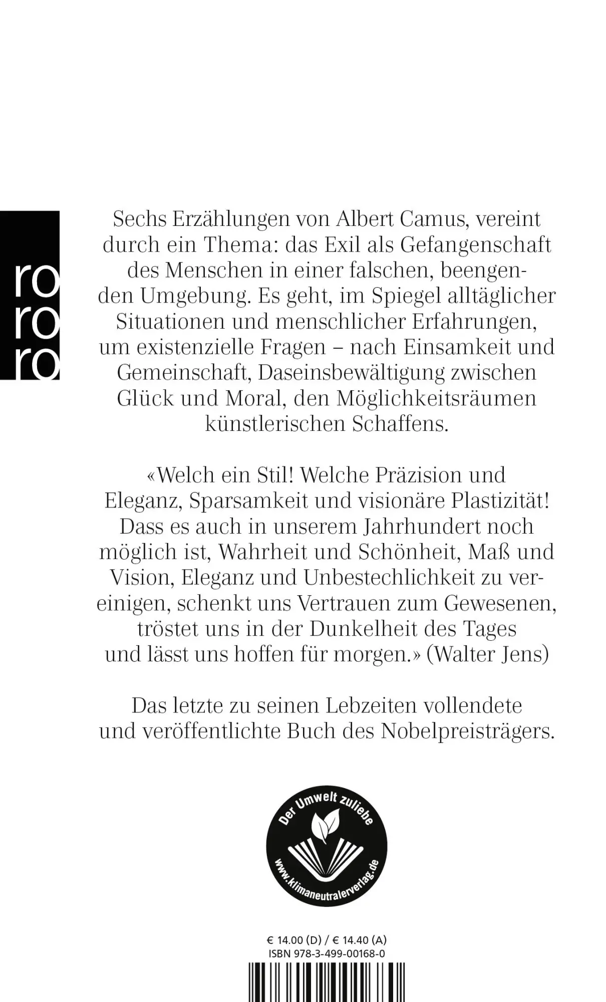 Rückseite: 9783499001680 | Das Exil und das Reich | Albert Camus | Taschenbuch | 208 S. | Deutsch